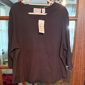Keren Hart Womens 2X Dark Brown 100% Cotton Notched Neck Sleeve Pocket Top NWT